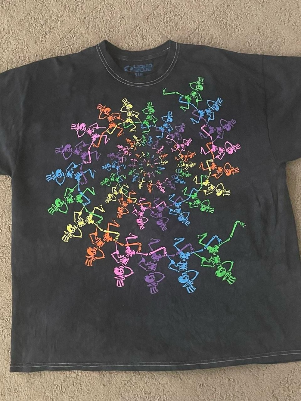 Men’s Liquid Blue Grateful Dead Tee with Rainbow Spiral Skeletons